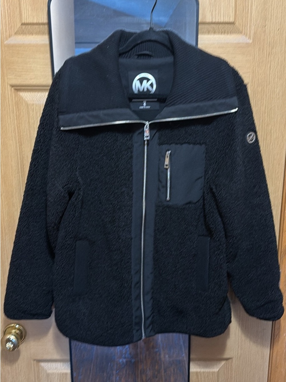 Michael Kors Black Sherpa Zip-Front Jacket